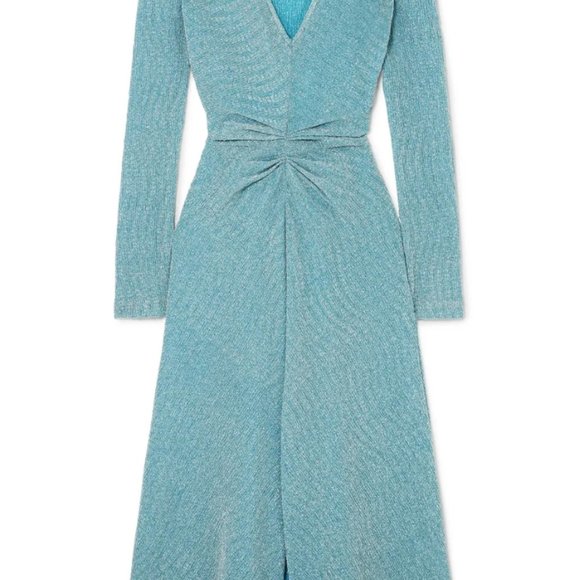 Rotate Gathered Metallic Stretch-knit Midi Dress - Picture 2 of 4